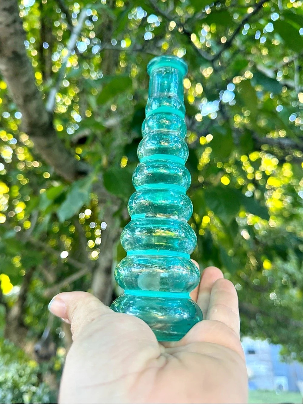 Vintage beehive /ribbed Blue Glass Vase